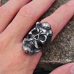 男性用合金フィンガー指輪  老人の頭蓋骨  アンティークシルバー  usサイズ13（22.2mm）&nbsp;FS-WG31163-03