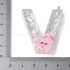 樹脂チャーム  シェル＆パイエット＆ゴールド合金ループ付き  文字a～b  U字  42~44x11.5~57x7.5~8.5mm  穴：2mm&nbsp;RESI-B029-01P-V