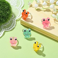 Регулируемые кольца из смолы в форме лягушки для женщин RJEW-JR00649