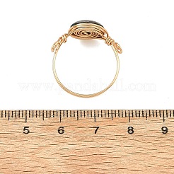 女性用天然パウア貝と銅線を使用した指輪 3個  ラウンド  ライトゴールド  19mm&nbsp;RJEW-JR01112