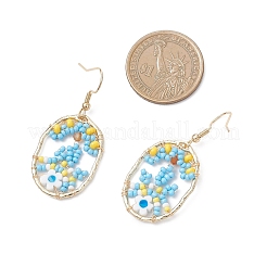 Серьги-подвески в виде цветка с овальным стеклом&nbsp;EJEW-MZ00627-02