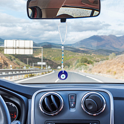 Плоская круглая смола с автомобильным кулоном от сглаза HJEW-AB00015