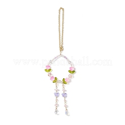 Подвесные украшения из гальванического стекла и натурального розового кварца HJEW-JM04550