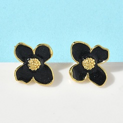 Цветок латунь эмаль серьги стержня&nbsp;EJEW-P341-03G