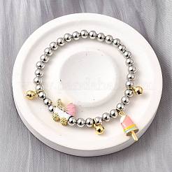 Braccialetti con ciondoli in ottone e smalto con perline rotonde per donna&nbsp;BJEW-D317-11PG