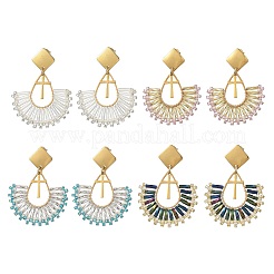 Pendientes colgantes de aro de acero inoxidable 304 con cuentas de vidrio&nbsp;EJEW-MZ00824
