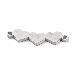 変色しない304ステンレススチールコネクタチャーム  トリプルハートリンク  ステンレス鋼色  5.5x19x1mm  穴：1.2mm&nbsp;STAS-P332-03P