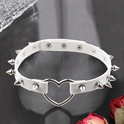 Regolabile regolabile gotico pu pelle lega rivetto a punta cuore collane girocollo per le donne&nbsp;NJEW-WH20816-006P-A