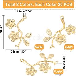 40個2色304ステンレスペンダント  テクスチャの梅の花の枝  ゴールデン·ステンレス鋼色  29x28x1.5mm  穴：1.4mm  20個/カラー&nbsp;STAS-UN0035-32