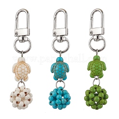 Подвеска из синтетической бирюзы с круглыми бусинами и морской черепахой&nbsp;HJEW-JM03101