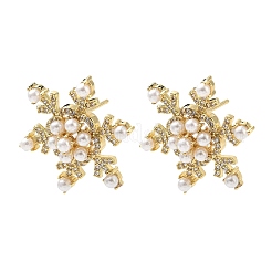 Серьги-гвоздики из латуни с микропаве из кубических цирконий в форме снежинки&nbsp;EJEW-G452-03G