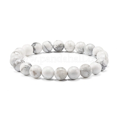 Set di braccialetti elastici con perline rotonde in howlite naturale e roccia lavica&nbsp;BJEW-JB06982-02