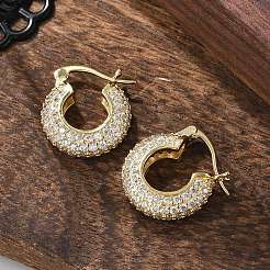 Boucles d'oreilles créoles en laiton zircon cubique micro pavé&nbsp;EJEW-C502-08G