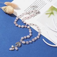 Collar con colgante de árbol de la vida de cuarzo rosa natural&nbsp;NJEW-JN04335-03