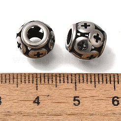 304ステンレススチールヨーロピアンビーズ  大穴ビーズ  十字架と並んでいる  アンティークシルバー  10.5x9.5mm  穴：4mm&nbsp;STAS-D191-04F-AS