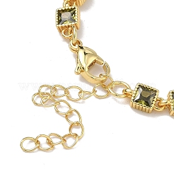 Quadratische Gliederarmbänder aus Messing mit Zirkonia-Pavé für Damen&nbsp;BJEW-P385-04G-02