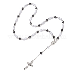 Collares rosarios con cuentas de acrílico y plástico CCB con colgante de cruz de aleación&nbsp;NJEW-JN05856-01