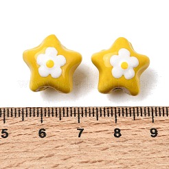 手作りの陶器ビーズ  花とスター  手描き  ファミーユは磁器バラ  きいろ  15.5~16x16~16.5x13~13.5mm  穴：2mm&nbsp;PR-C001-01I