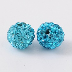 樹脂粘土ラインストーンビーズ  パヴェボールディスコビーズ  グレードA  ラウンド  片穴  アクアマリン  8mm  穴：1mm&nbsp;RB-H258-HD8mm-202
