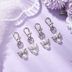 10 個のエンジェルガラスパールペンダント装飾  バックパックのキーホルダー飾り用の合金製回転留め金チャーム  ホワイト  52.5mm&nbsp;HJEW-JM02672-02