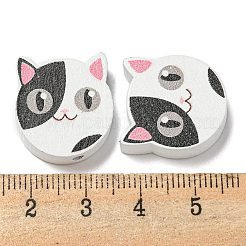 プリントウッドビーズ  猫の形  ブラック  18~18.5x19.5~20x5.5~6.5mm  穴：2~2.5mm&nbsp;WOOD-G022-27B