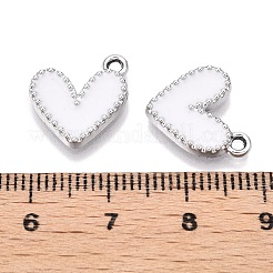 ラックメッキ合金エナメルチャーム  ハートチャーム  プラチナ  ホワイト  14.5x13x2mm  穴：1.6mm&nbsp;LS-ENAM-N056-343P-F