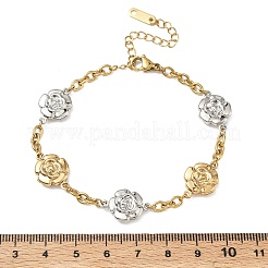 304ステンレススチール製カメリアリンクブレスレット  女性用アズキチェーンブレスレット  イオンプレーティング（ip）  長持ちメッキ  本金メッキ&ステンレススチールカラー  7.28インチ（18.5cm）&nbsp;BJEW-A169-03GP