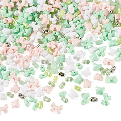 混合スタイルのアクリルビーズ  ピーナッツと蝶結びと蝶  グリーン  6.5~7.5x4~10x3~5.5mm  穴：1.2~1.6mm&nbsp;SACR-TA0001-81A