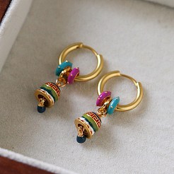 Orecchini pendenti a cerchio in ottone smaltato&nbsp;WG1B0F0-01