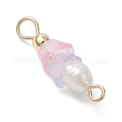 Gefrostete Blume natürliche Süßwasserzuchtperle & Acryl-Anschluss-Charms&nbsp;PALLOY-JF03590-03