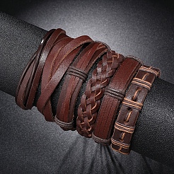 6 pièces 6 styles réglable tressé imitation cuir cordon bracelet ensemble avec cordon ciré pour hommes&nbsp;BJEW-F458-12