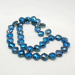 電気メッキガラスビーズセット  半分メッキ  多面カット  正方形  ブルー  15x15x8mm  穴：1mm&nbsp;EGLA-D029-5