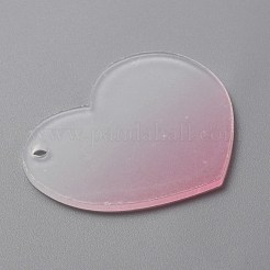 グラデーション透明アクリルディスクビッグペンダント  キーホルダー用  ハート  ショッキングピンク  46.5x50.5x2mm  穴：3mm&nbsp;FIND-WH0032-54C