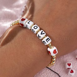 Браслеты из плетеных бусин с акриловыми кубиками и надписью «любовь»&nbsp;EG4243