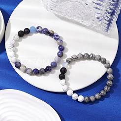 女性用ラウンド天然&合成宝石ストレッチブレスレットセット2個  内径：2-5/8~2-3/4インチ（6.6~6.9cm）&nbsp;BJEW-JB11014