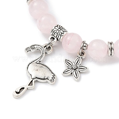 Эластичные браслеты из натурального розового кварца с круглыми бусинами&nbsp;BJEW-JB09898-02