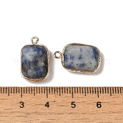 天然ブルースポットジャスパーファセットペンダント  金色の真鍮長方形チャーム  19x11.5x4mm  穴：1.6mm&nbsp;G-Q169-06G-02