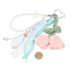 Adornos colgantes de hilo de algodón crochet con lirio de los valles y perlas ABS redondas y cordón de poliéster.&nbsp;HJEW-JM04387-02