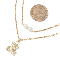 Двухслойные ожерелья из нержавеющей стали 304 с подвеской в виде медведя из сплава и белого круга для женщин&nbsp;NJEW-JN05758-01