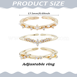 3 шт. 3 стиля латунных и стразовых и АБС-искусственного жемчуга манжетных колец для женщин&nbsp;RJEW-LP0010-02