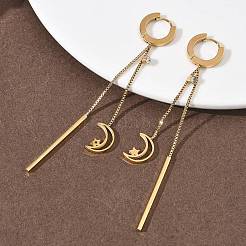 Серьги-кольца с кисточками в форме луны и звезды из нержавеющей стали 304 с кристаллами и стразами EJEW-G453-03G