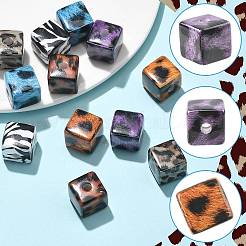 12 шт. двухцветные пластиковые бусины с леопардовым принтом&nbsp;KY-FS0001-48