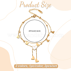 2 шт. браслеты на ногу из нержавеющей стали и ракушек в форме сердца двух цветов AJEW-GO0002-56