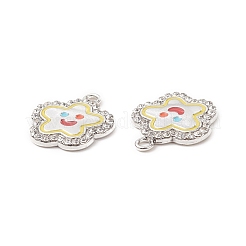 合金エナメルチャーム  クリスタルラインストーン付き  鉛フリー＆カドミウムフリー  笑顔のチャームが付いた星  プラチナ  19x18x2mm  穴：2mm&nbsp;FIND-A029-04P-02