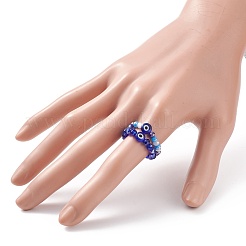 2 pz 2 stile lampwork malocchio e anelli elastici con perline di vetro per le donne&nbsp;RJEW-JR00482
