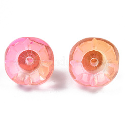 透明スプレー塗装ガラスチャーム  ライトゴールドメッキ真鍮パーツ  ツートン  花  ピンク  14x13x13mm  穴：2mm&nbsp;GLAA-N035-031-G03