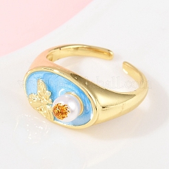 Латунные манжеты с небесно-голубой эмалью&nbsp;RJEW-C139-17B-G