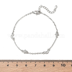 Pulseras de eslabones de estrella y luna con microengaste de circonitas cúbicas transparentes en latón&nbsp;KK-CBA6980-28P