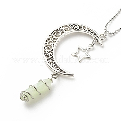 Natürliche neue Jade-Kugel mit Mond- und Sternanhänger-Halskette aus Legierung&nbsp;NJEW-JN03912-07