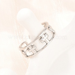 女性用304ステンレススチールカフオープンリング  クロス  ステンレス鋼色  7mm  usサイズ8 1/2(18.5mm)&nbsp;RJEW-A102-06P
